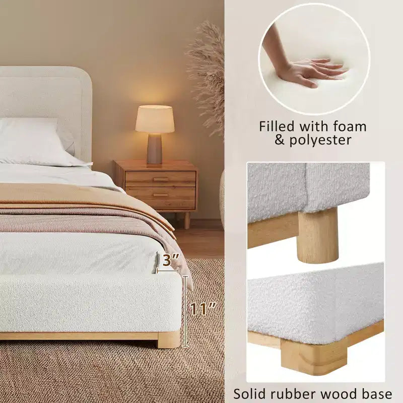 Letto a piattaforma Christopher Knight Home Beau moderno imbottito in bouclé con testiera curva