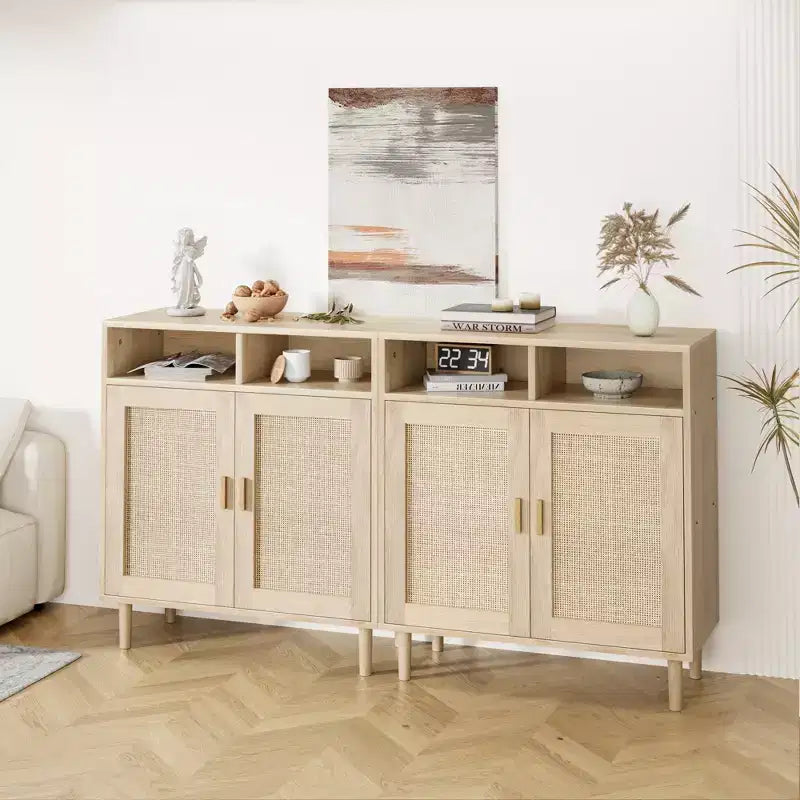 COZONY Rattan Sideboard Buffet Cabinet with 2 Doors  Modern Accent Storage Console Table for Dining Room, Entryway & Coffee Bar, Natural