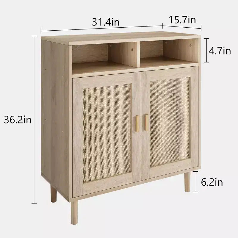 COZONY Credenza a buffet in rattan con 2 ante Mobile contenitore moderno da appoggio per sala da pranzo, ingresso e angolo caffè, Naturale