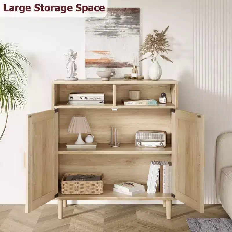COZONY Credenza a buffet in rattan con 2 ante Mobile contenitore moderno da appoggio per sala da pranzo, ingresso e angolo caffè, Naturale