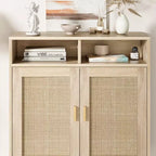 COZONY Credenza a buffet in rattan con 2 ante Mobile contenitore moderno da appoggio per sala da pranzo, ingresso e angolo caffè, Naturale