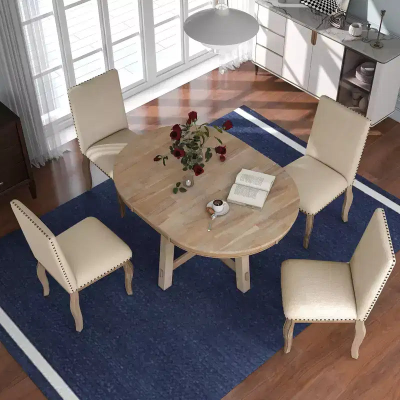 GDFStudio Dana Set da 5 Pezzi Tavolo da Pranzo con Tavolo Rotondo Allungabile e Sedie Imbottite