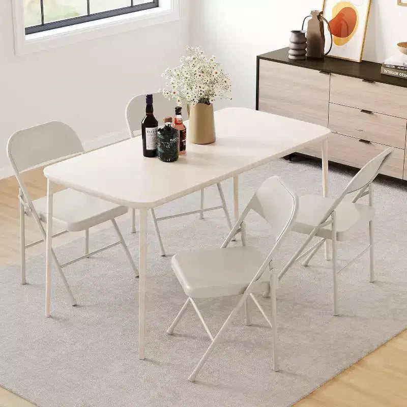 Acekool Set di 6 sedie pieghevoli Beige, interamente in acciaio, telaio in metallo, portata massima 158 kg, portatili per eventi interni ed esterni