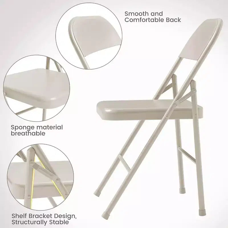 Acekool Set di 6 sedie pieghevoli Beige, interamente in acciaio, telaio in metallo, portata massima 158 kg, portatili per eventi interni ed esterni