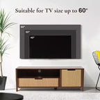 LuxenHome Mobile TV in Noce da 55 per TV fino a 60 pollici, anta in corda intrecciata, mobile consolle multimediale piccolo con cassetto, Marrone