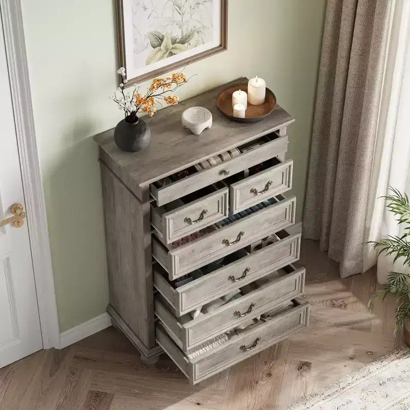 Comò a 7 cassetti, cassettiera moderna in legno, mobile TV con cassetti, organizer in legno con maniglie rustiche per camera da letto, soggiorno, corridoio