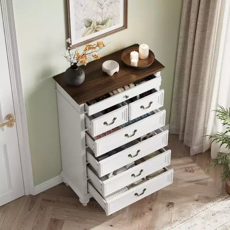 Comò a 7 cassetti, cassettiera moderna in legno, mobile TV con cassetti, organizer in legno con maniglie rustiche per camera da letto, soggiorno, corridoio