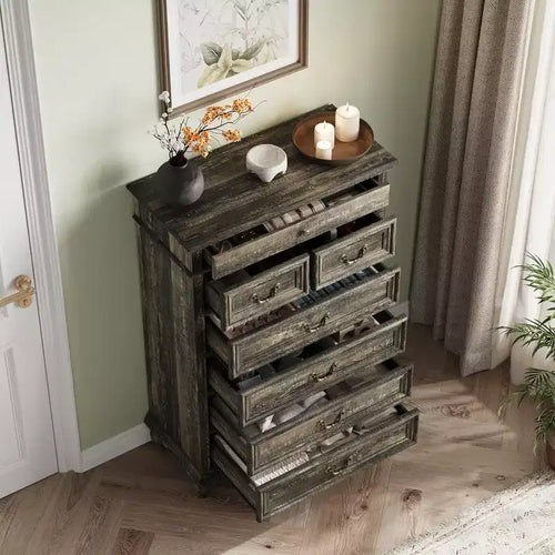 Comò a 7 cassetti, cassettiera moderna in legno, mobile TV con cassetti, organizer in legno con maniglie rustiche per camera da letto, soggiorno, corridoio