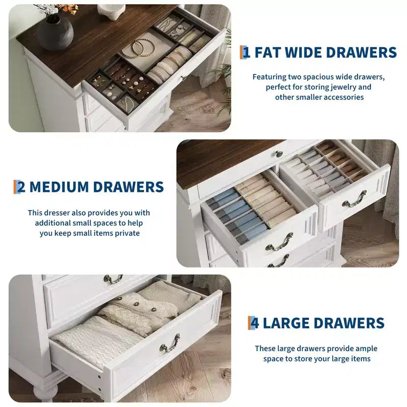 Comò a 7 cassetti, cassettiera moderna in legno, mobile TV con cassetti, organizer in legno con maniglie rustiche per camera da letto, soggiorno, corridoio