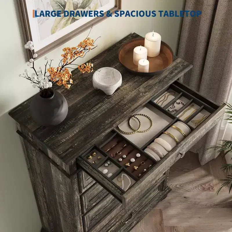Comò a 7 cassetti, cassettiera moderna in legno, mobile TV con cassetti, organizer in legno con maniglie rustiche per camera da letto, soggiorno, corridoio