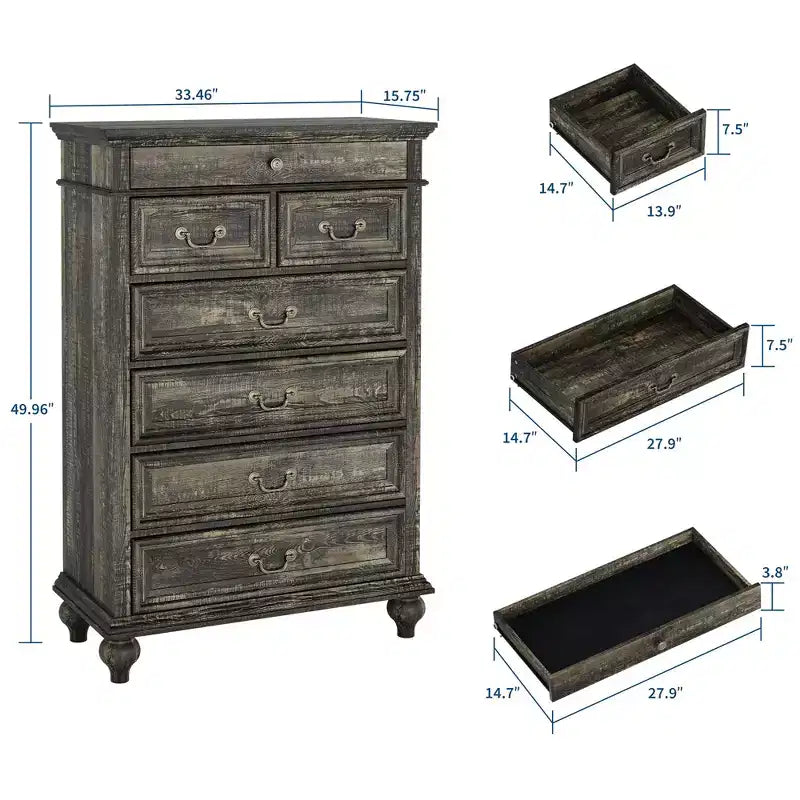 Comò a 7 cassetti, cassettiera moderna in legno, mobile TV con cassetti, organizer in legno con maniglie rustiche per camera da letto, soggiorno, corridoio