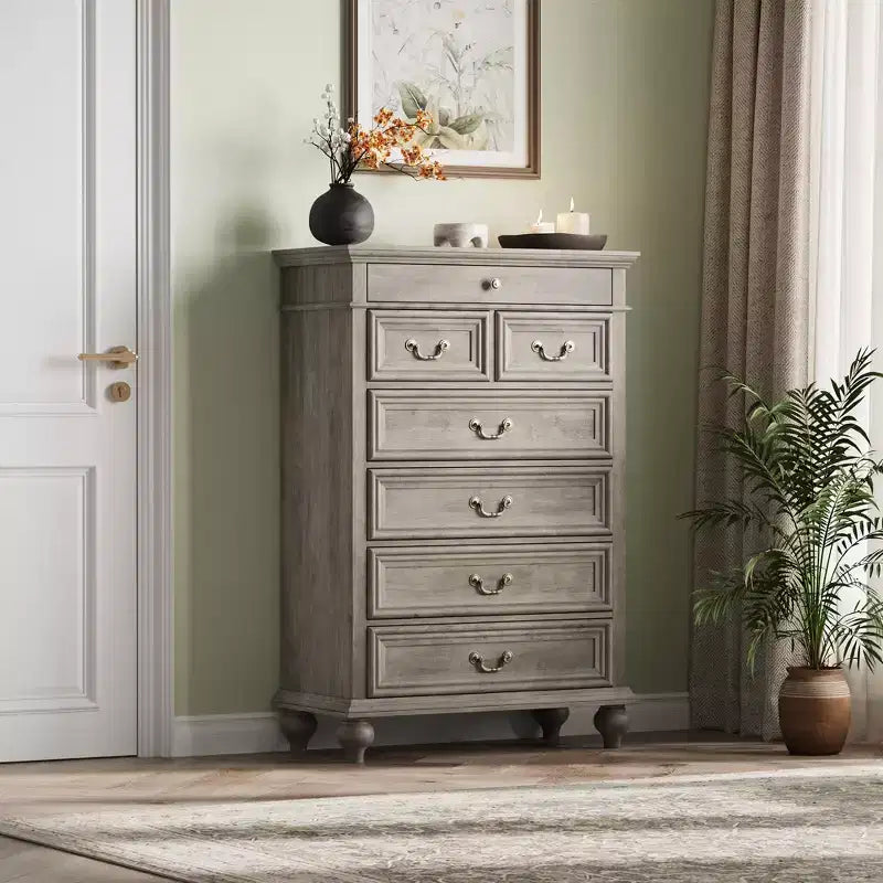 Comò a 7 cassetti, cassettiera moderna in legno, mobile TV con cassetti, organizer in legno con maniglie rustiche per camera da letto, soggiorno, corridoio