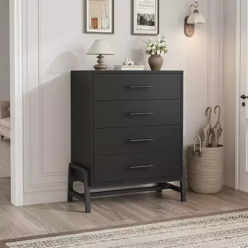 Cassettiera a 4 cassetti per camera da letto, cassettiera moderna con gambe, cassettiera lunga doppia in legno, cassettiera grande per soggiorno, ingresso, corridoio