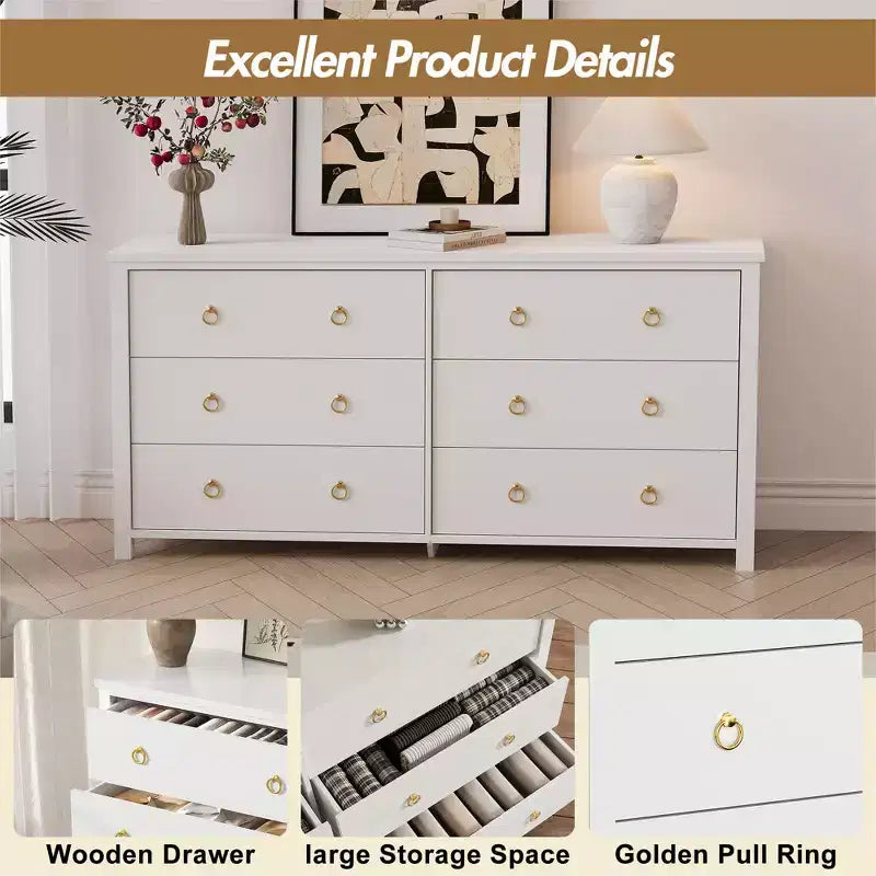 Comò a 7 cassetti, cassettiera moderna in legno, mobile TV con cassetti, organizer in legno con maniglie per camera da letto, soggiorno, corridoio, bianco