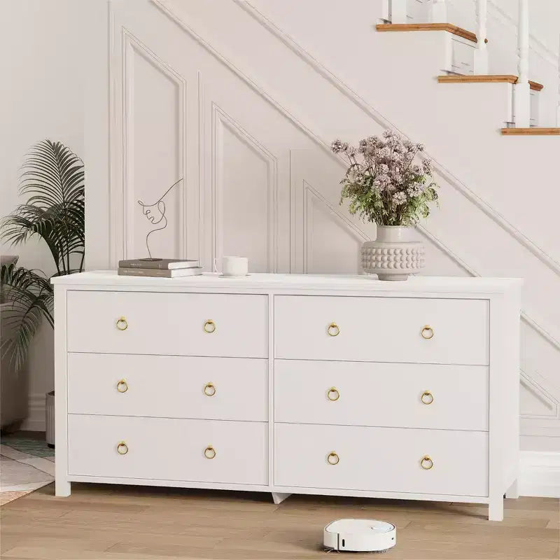 Comò a 7 cassetti, cassettiera moderna in legno, mobile TV con cassetti, organizer in legno con maniglie per camera da letto, soggiorno, corridoio, bianco