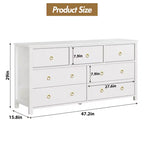 Comò a 7 cassetti, cassettiera moderna in legno, mobile TV con cassetti, organizer in legno con maniglie per camera da letto, soggiorno, corridoio, bianco