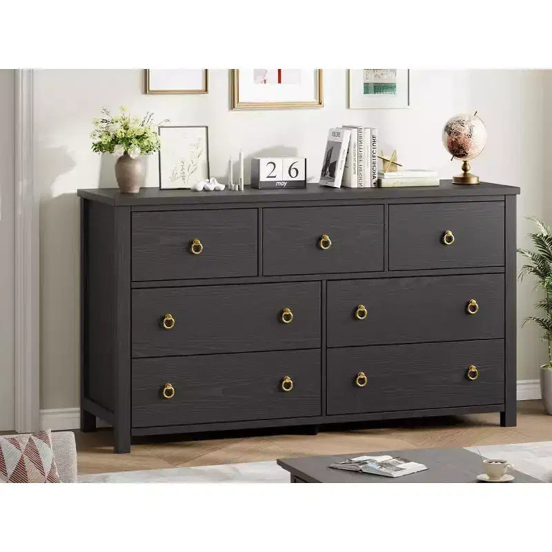 Comò a 7 cassetti, cassettiera moderna in legno, mobile TV con cassetti, organizer in legno con maniglie per camera da letto, soggiorno, corridoio, bianco