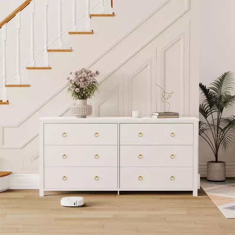 Comò a 7 cassetti, cassettiera moderna in legno, mobile TV con cassetti, organizer in legno con maniglie per camera da letto, soggiorno, corridoio, bianco
