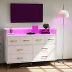 Cassettiera a 8 cassetti, mobile TV da camera da letto con luci a LED e presa di corrente, cassettiera ampia per corridoio, soggiorno, ingresso