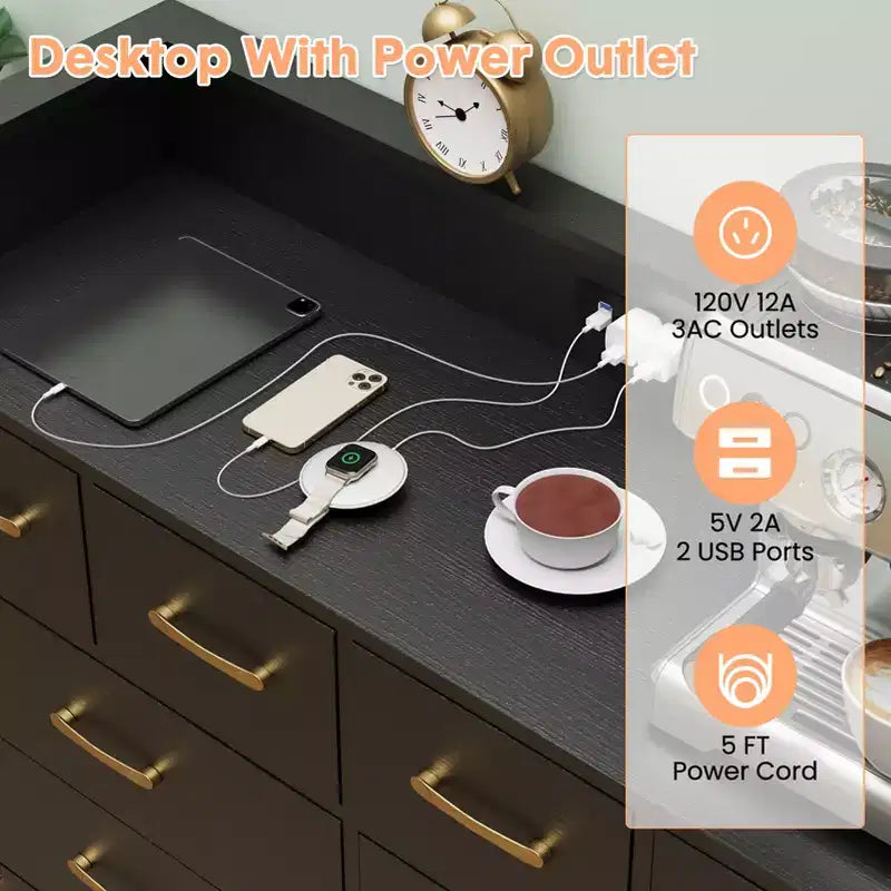 Cassettiera a 8 cassetti, mobile TV da camera da letto con luci a LED e presa di corrente, cassettiera ampia per corridoio, soggiorno, ingresso