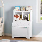Coolmee Libreria in Legno per Bambini da 121,4 cm con Coperchio a Scomparsa, Organizzatore per Giocattoli per Bambini e Bambine per Sala Giochi, Camera da Letto, Asilo Nido e Scuola Materna