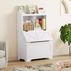 Coolmee Libreria in Legno per Bambini da 121,4 cm con Coperchio a Scomparsa, Organizzatore per Giocattoli per Bambini e Bambine per Sala Giochi, Camera da Letto, Asilo Nido e Scuola Materna