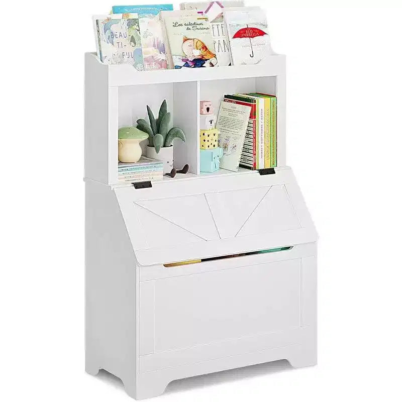Coolmee Libreria in Legno per Bambini da 121,4 cm con Coperchio a Scomparsa, Organizzatore per Giocattoli per Bambini e Bambine per Sala Giochi, Camera da Letto, Asilo Nido e Scuola Materna