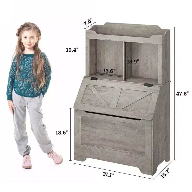 Coolmee Libreria in Legno per Bambini da 121,4 cm con Coperchio a Scomparsa, Organizzatore per Giocattoli per Bambini e Bambine per Sala Giochi, Camera da Letto, Asilo Nido e Scuola Materna