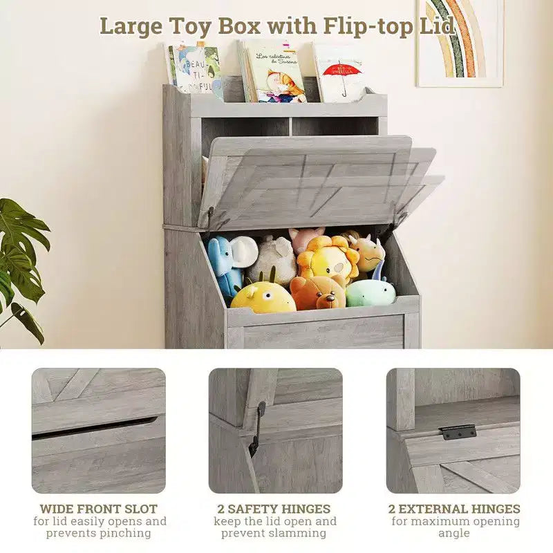 Coolmee Libreria in Legno per Bambini da 121,4 cm con Coperchio a Scomparsa, Organizzatore per Giocattoli per Bambini e Bambine per Sala Giochi, Camera da Letto, Asilo Nido e Scuola Materna