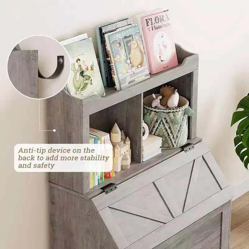 Coolmee Libreria in Legno per Bambini da 121,4 cm con Coperchio a Scomparsa, Organizzatore per Giocattoli per Bambini e Bambine per Sala Giochi, Camera da Letto, Asilo Nido e Scuola Materna