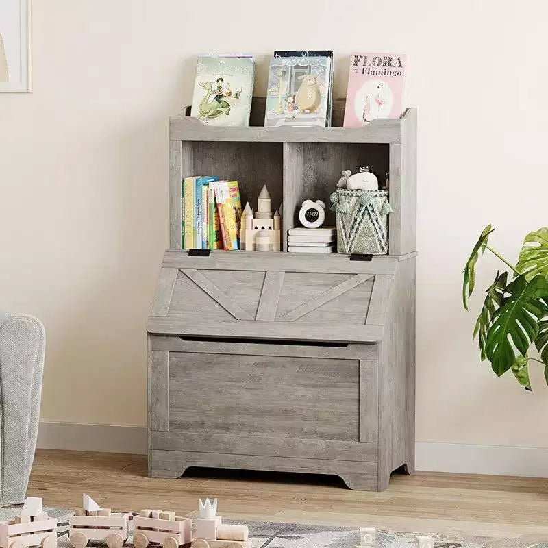 Coolmee Libreria in Legno per Bambini da 121,4 cm con Coperchio a Scomparsa, Organizzatore per Giocattoli per Bambini e Bambine per Sala Giochi, Camera da Letto, Asilo Nido e Scuola Materna