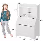 Coolmee Libreria in Legno per Bambini da 121,4 cm con Coperchio a Scomparsa, Organizzatore per Giocattoli per Bambini e Bambine per Sala Giochi, Camera da Letto, Asilo Nido e Scuola Materna