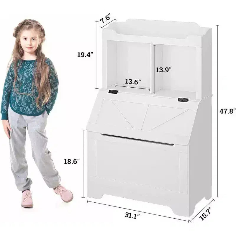 Coolmee Libreria in Legno per Bambini da 121,4 cm con Coperchio a Scomparsa, Organizzatore per Giocattoli per Bambini e Bambine per Sala Giochi, Camera da Letto, Asilo Nido e Scuola Materna
