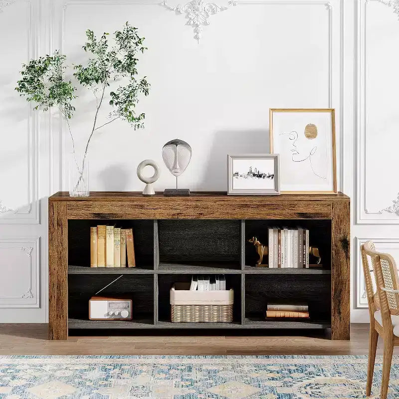Bibliothèque horizontale Lantine, organiseur de rangement à 6 cubes, longue étagère, large console de rangement pour le bureau à domicile, le salon
