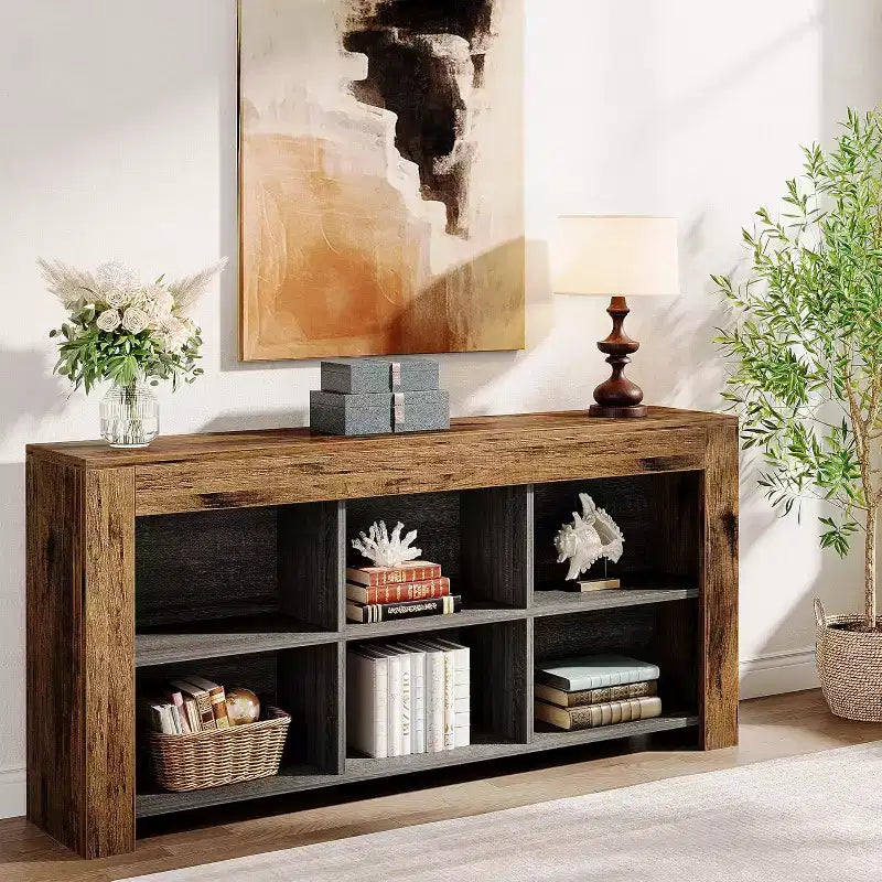 Bibliothèque horizontale Lantine, organiseur de rangement à 6 cubes, longue étagère, large console de rangement pour le bureau à domicile, le salon