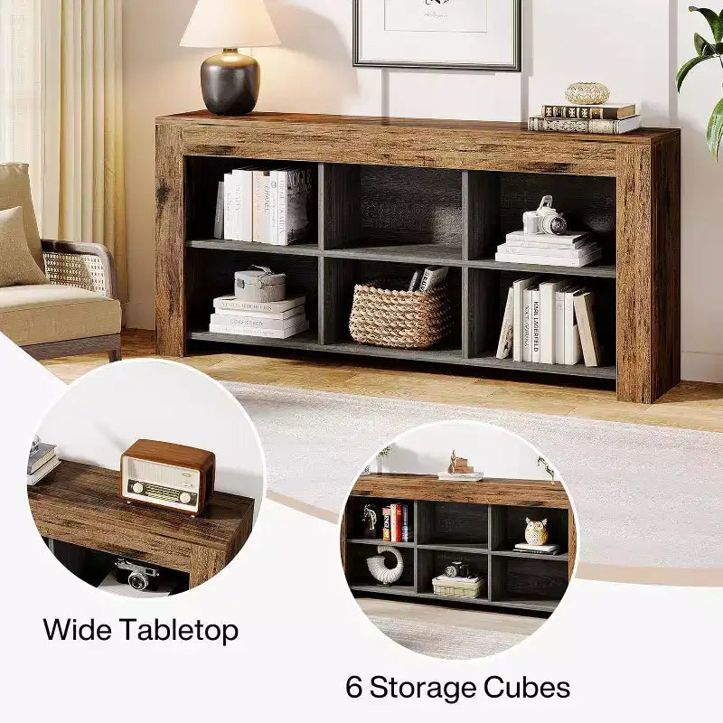 Bibliothèque horizontale Lantine, organiseur de rangement à 6 cubes, longue étagère, large console de rangement pour le bureau à domicile, le salon