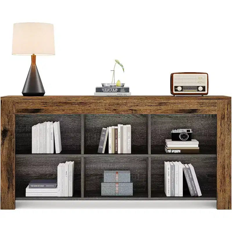 Bibliothèque horizontale Lantine, organiseur de rangement à 6 cubes, longue étagère, large console de rangement pour le bureau à domicile, le salon