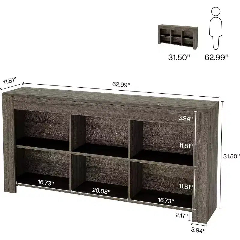 Bibliothèque horizontale Lantine, organiseur de rangement à 6 cubes, longue étagère, large console de rangement pour le bureau à domicile, le salon