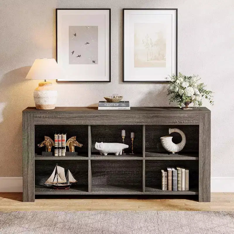 Bibliothèque horizontale Lantine, organiseur de rangement à 6 cubes, longue étagère, large console de rangement pour le bureau à domicile, le salon