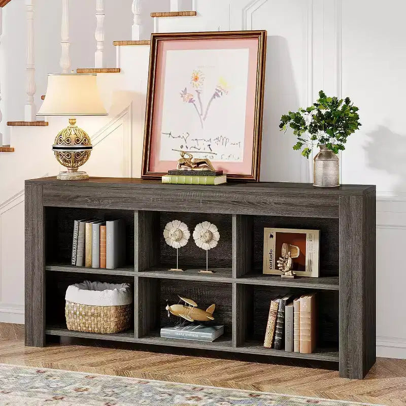 Bibliothèque horizontale Lantine, organiseur de rangement à 6 cubes, longue étagère, large console de rangement pour le bureau à domicile, le salon