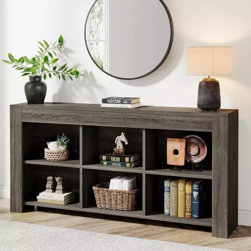 Bibliothèque horizontale Lantine, organiseur de rangement à 6 cubes, longue étagère, large console de rangement pour le bureau à domicile, le salon