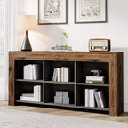 Lantine Horizontal Bookcase, 6 Cube Storage Organizer Long Bookshelf, Wide Cubby console table for Home Office, Living Room