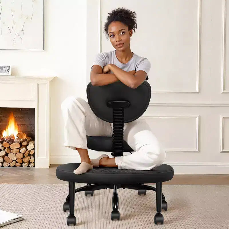 Sedia da ufficio a gambe incrociate KERDOM con ruote, sedia da meditazione, sedia da scrivania ADHD per adulti, nera