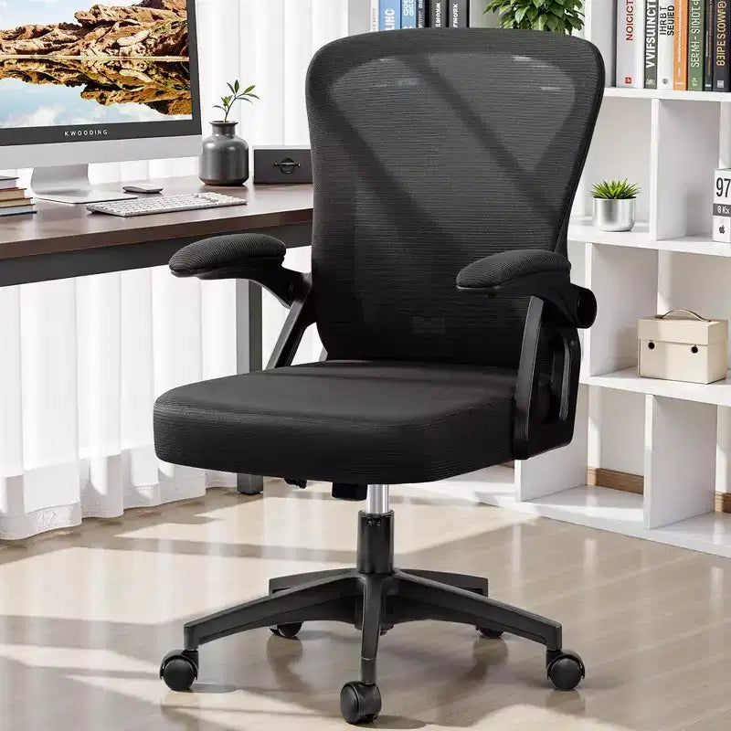 Ergonomic Home Computer Desk Chairs, Comfy Breathable Office Chair with Adjustable Lumbar Support Flip-up Armrests,