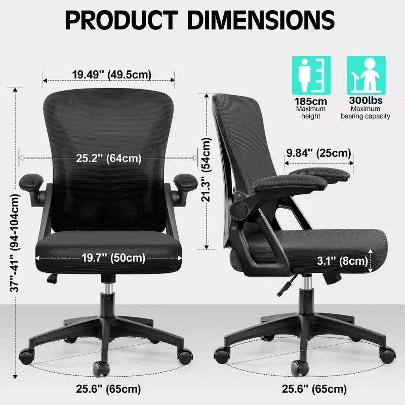 Sedie da Scrivania Ergonomiche per Computer, Sedia da Ufficio Comoda e Traspirante con Supporto Lombare Regolabile e Braccioli Ribaltabili,