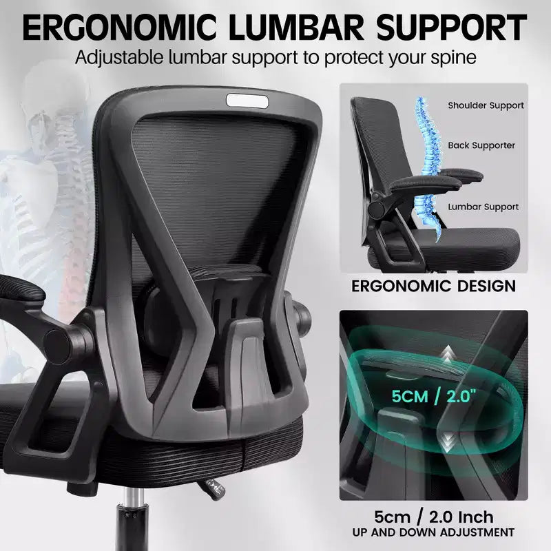 Sedie da Scrivania Ergonomiche per Computer, Sedia da Ufficio Comoda e Traspirante con Supporto Lombare Regolabile e Braccioli Ribaltabili,