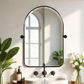 PexFix 32 x 23 Wrought Iron Rounded Arch Black Pivot Wall Mirror Tilting Bathroom Vanity Mirror Metal Framed Adjustable for Bedroom Living Room