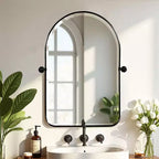 PexFix 32 x 23 Wrought Iron Rounded Arch Black Pivot Wall Mirror Tilting Bathroom Vanity Mirror Metal Framed Adjustable for Bedroom Living Room