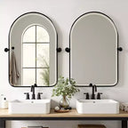 PexFix 32 x 23 Specchio da parete con perno ad arco arrotondato in ferro battuto nero, specchio da bagno inclinabile con cornice in metallo regolabile per camera da letto e soggiorno