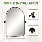 PexFix 32 x 23 Specchio da parete con perno ad arco arrotondato in ferro battuto nero, specchio da bagno inclinabile con cornice in metallo regolabile per camera da letto e soggiorno